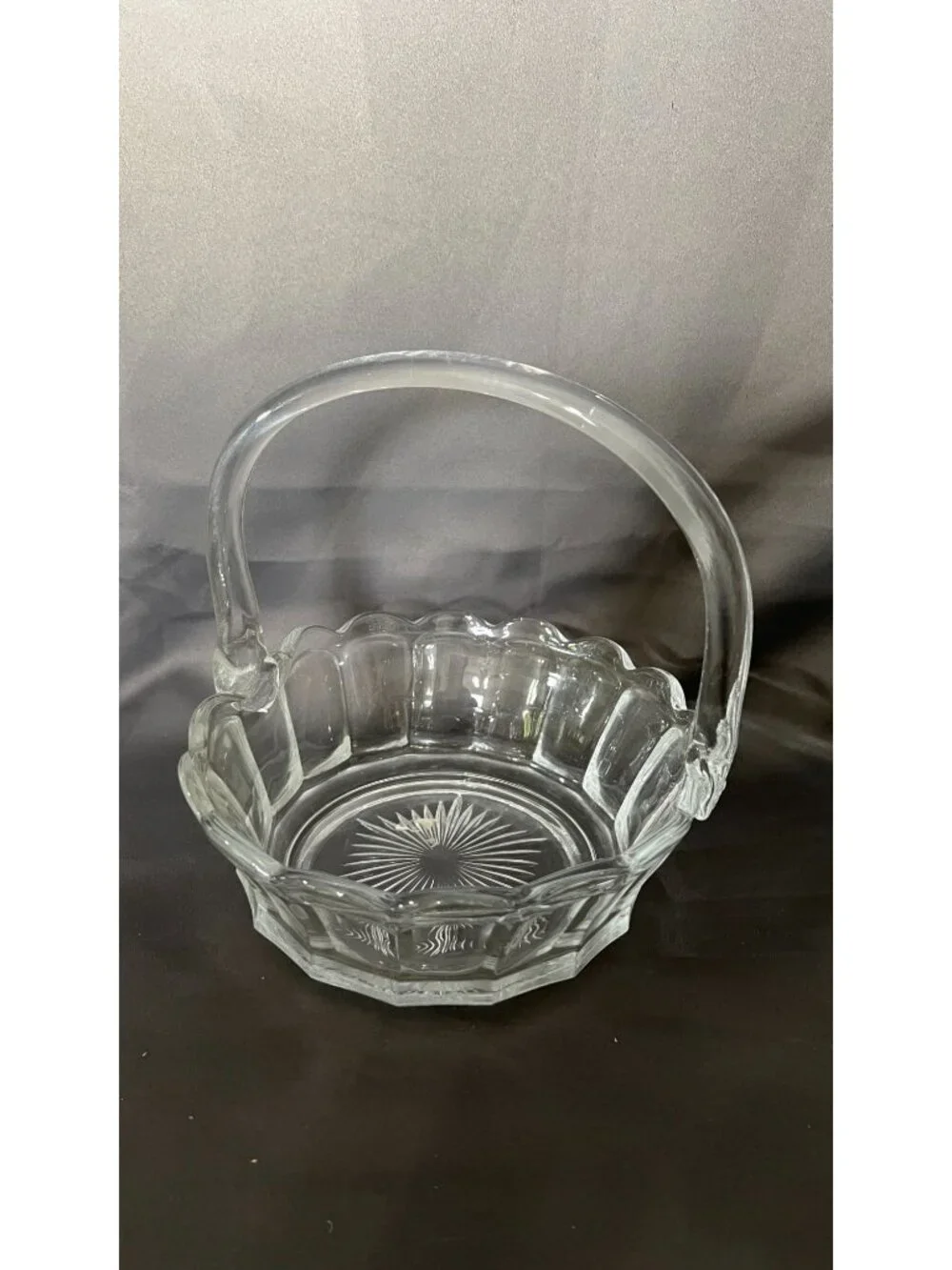 Clear Glass Basket With Handle Vintage Starburst Pattern Elegant